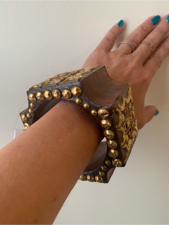 Accessories - Wooden Gold-Accent Bangle Bracelet - Brown and Gold